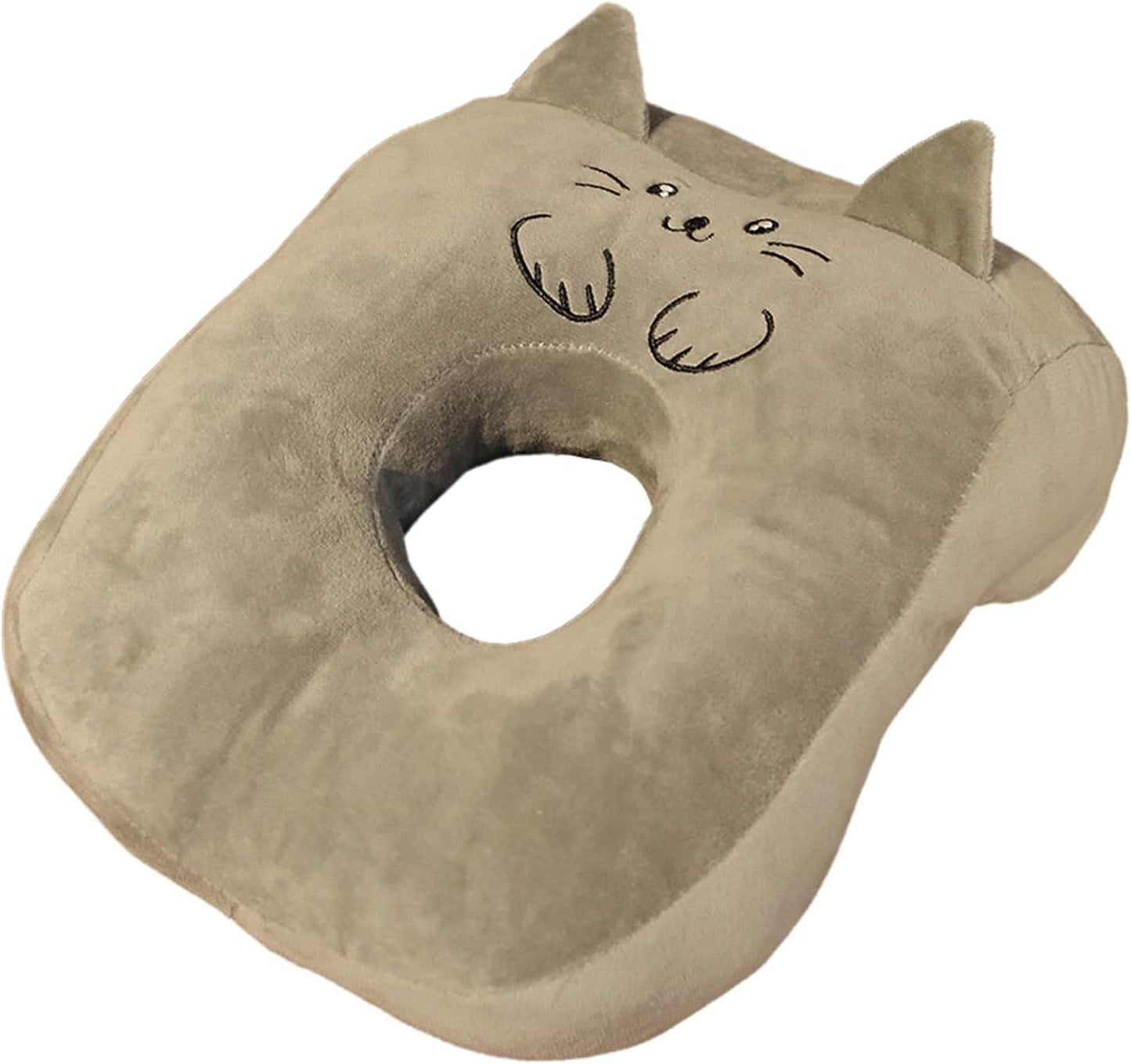Naty Shop Oreiller de bureau en coton à mémoire de forme avec trou d'oreille mignon et doux pour dormir sur le côté pour femmes, filles et enfants (chaton gris) Oreillers orthopédiques cervicaux Naty Shop Chat Gris