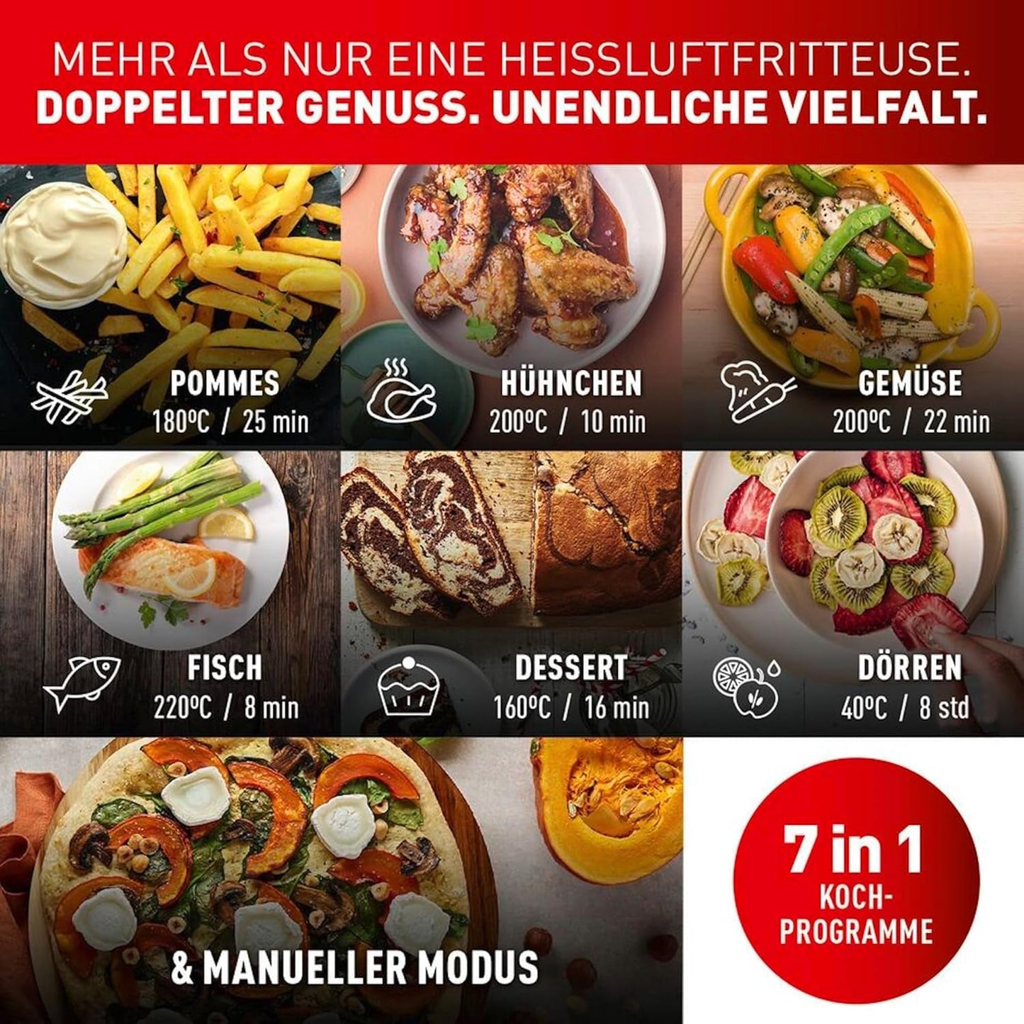 Friteuse à air chaud Tefal Dual Easy Fry avec deux chambres, capacité 5,2/3,1 litres, deux tiroirs indépendants, 7 programmes Électroménager Naty Shop