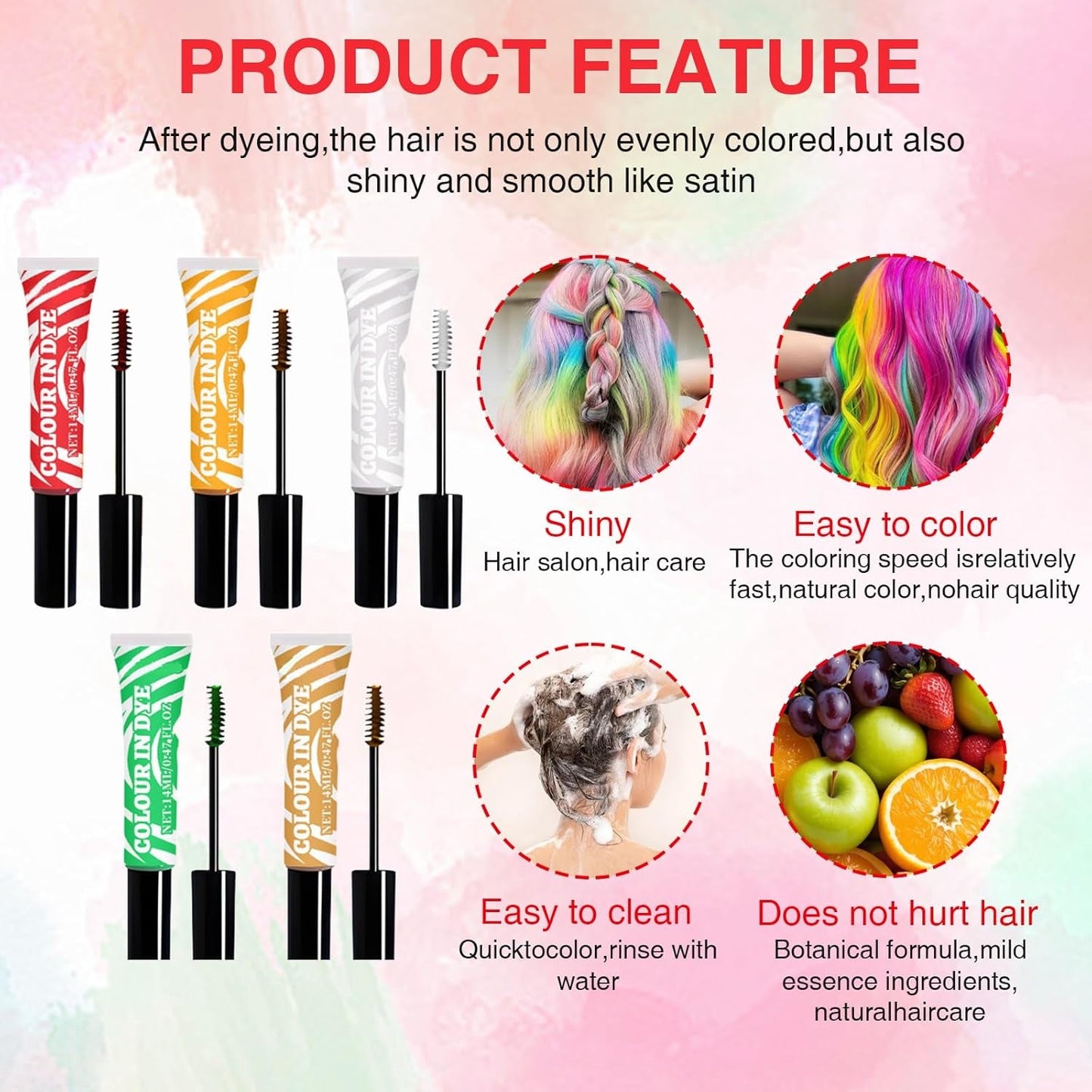 Teinture capillaire temporaire pour enfants, 5 couleurs, Mascara lavable, craie pour Salon de coiffure, boutique Naty