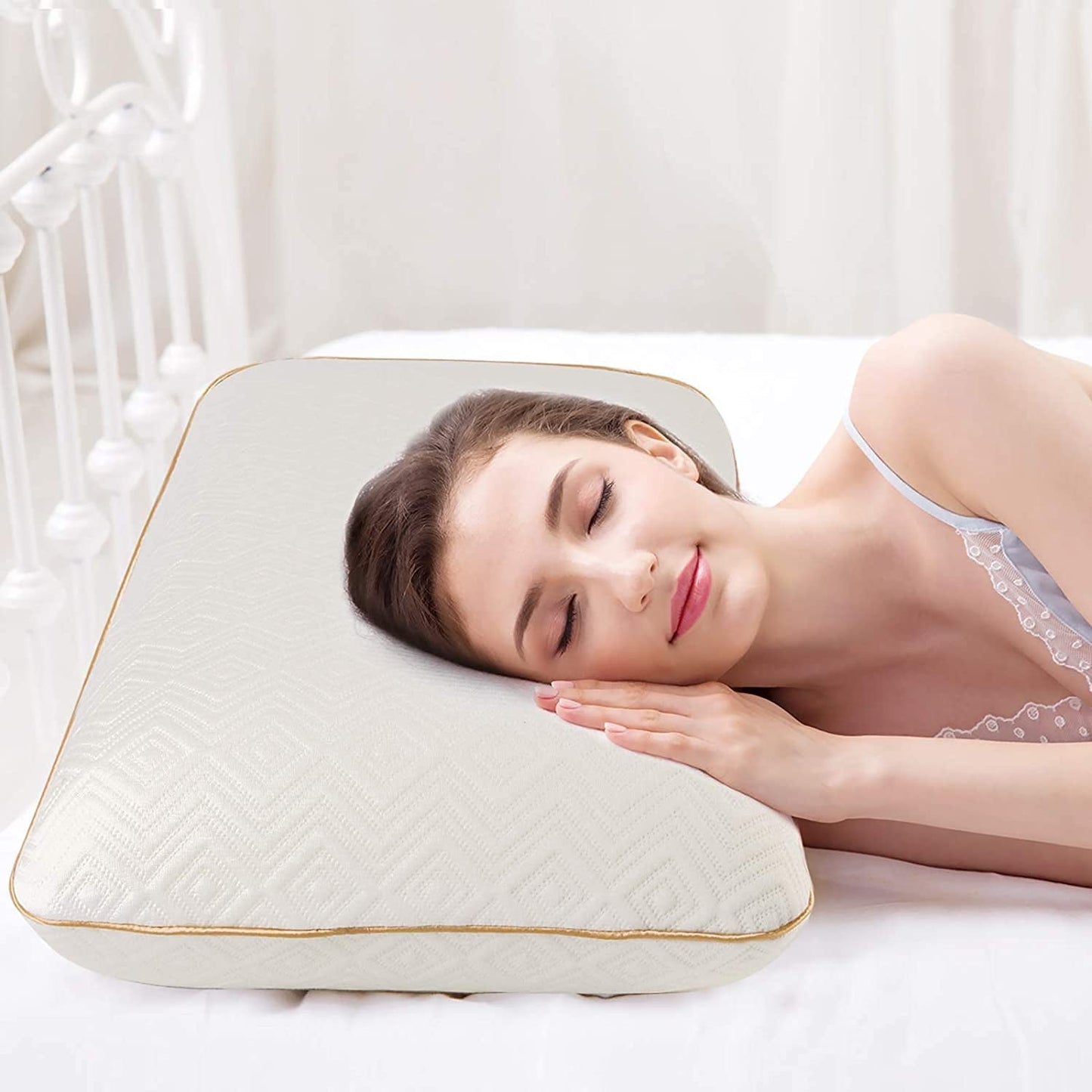 Fityou Oreiller en mousse à mémoire de forme Oreiller de soutien du cou Oreiller de couchage ergonomique Oreiller rafraîchissant Conception double face Housse de coussin lavable (67,5 x 40 x 13 cm) Oreillers orthopédiques cervicaux Naty Shop Or rose 67,5 x 40 x 13 cm