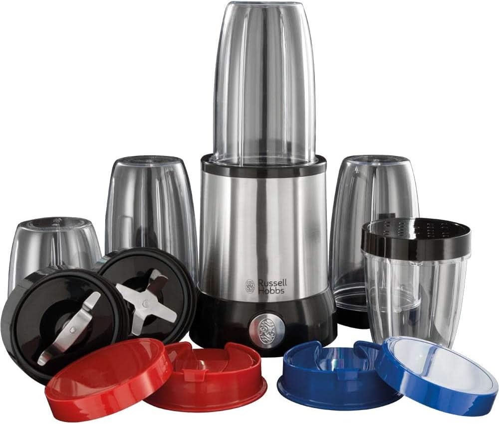 Russell Hobbs Mélangeur [Multifonctions - Batteur sur socle] Nutriboost (Inc. 5 Bpa-Freie et Spülmaschinengeeignete Behälter + Deckel, 22 000 U/Min, 0.9 Ps-Motor) Électrique, Smoothie-Maker 23180-56 Kitchen Naty Shop