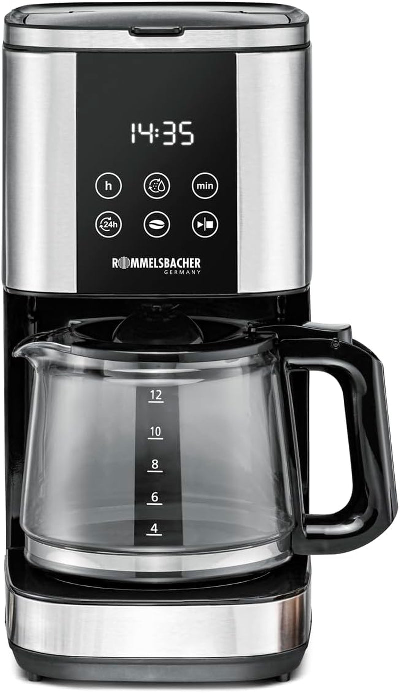 Machine à expresso à filtre Rommelsbacher FKM 1000 - réservoir d'eau de 1,5 litre pour 12 tasses de café, carafe en verre, démarrage différé, fonction maintien au chaud, fonction arôme, porte-filtre amovible 1x4