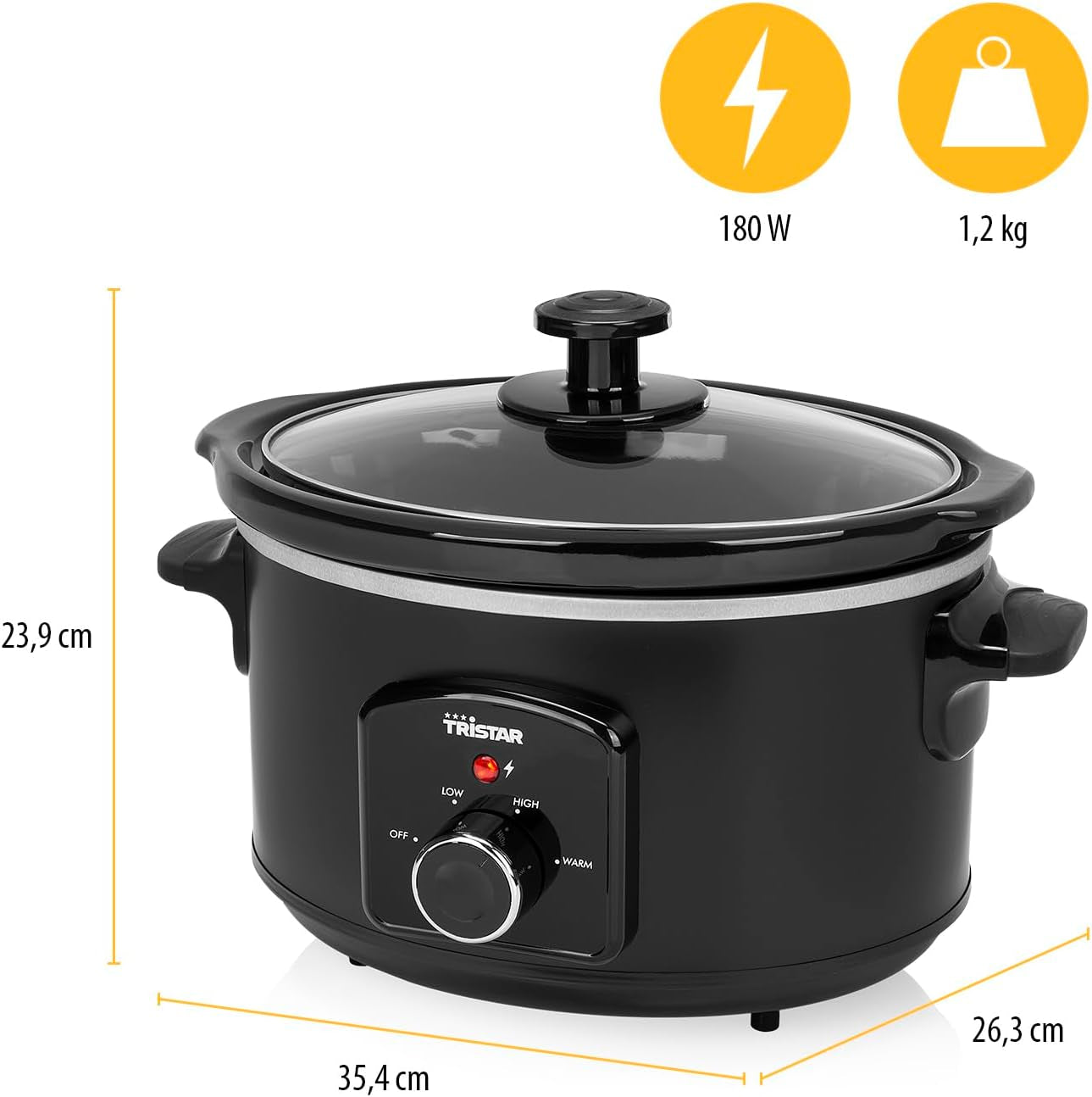 Mijoteuse Tristar VS-3915, marmite en céramique en acier inoxydable avec 2 réglages de chaleur et fonction maintien au chaud, mijoteuse 3,5 L Naty Shop