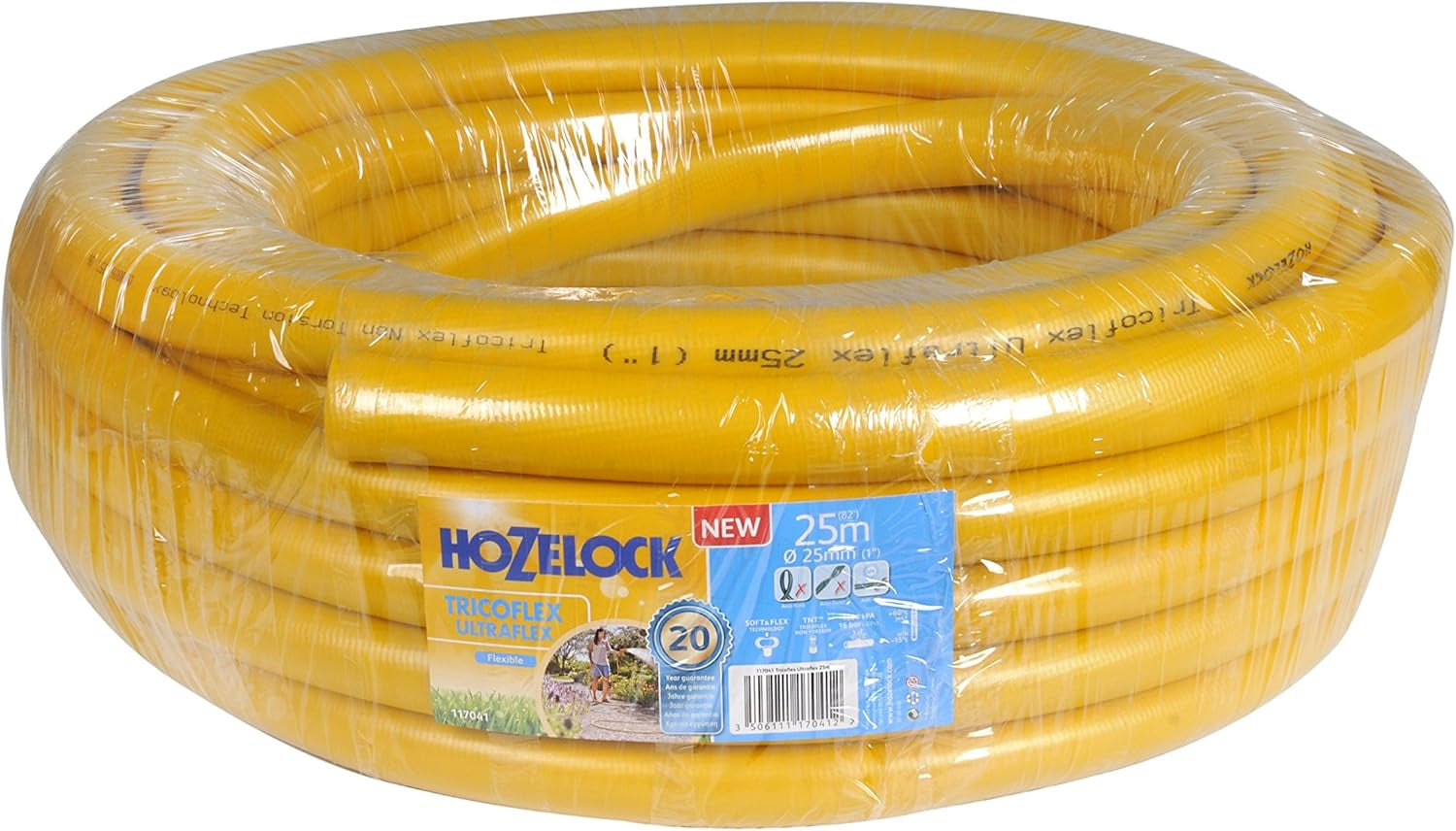 HOZELOCK - Tuyau Tricoflex Ultraflex Ø 12,5 mm (1/2") 20 M : Tuyau d'arrosage flexible, résistant aux intempéries, résistant à la torsion et à la flexion, composé à 40 % de PVC recyclé [117002], jaune