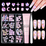 Makartt Gel adhésif pour strass – 15 ml de colle UV pour ongles avec breloques roses en forme de cœur, bijoux et accessoires de design d'ongles pour manucure à domicile, cadeau de Saint-Valentin