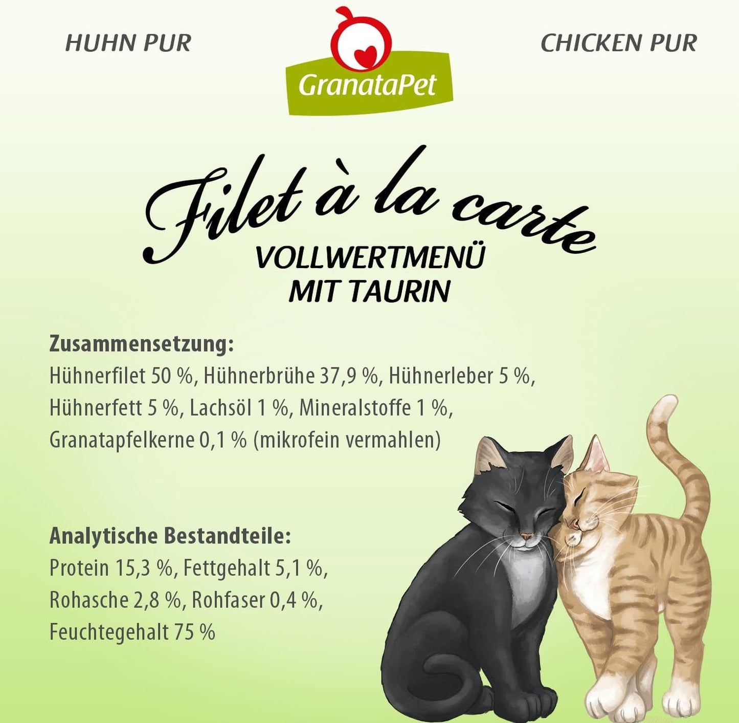 GranataPet Filet à la carte Poulet PURE, nourriture humide pour chat, morceaux de filet sans céréales, nourriture pour chat sans sucre ajouté, haute teneur en viande, 6 x 85 g
