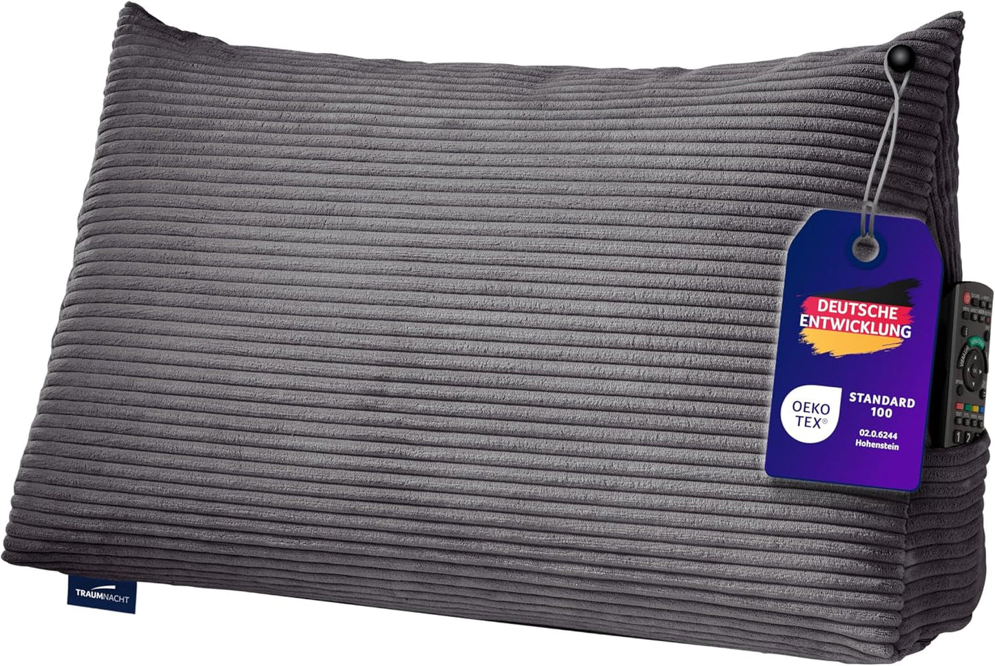 Coussin de lecture Traumnacht Cosy Back Cushion, 70 x 40 cm, gris foncé, housse amovible et lavable en 100 % polyester, poche latérale pratique, certifié Oeko-Tex, produit selon les normes de qualité allemandes.