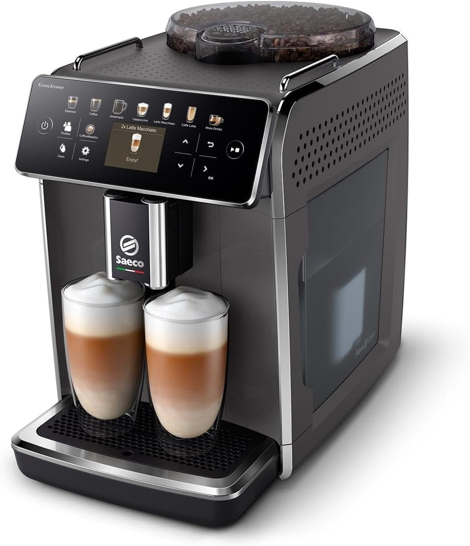 Machine à expresso automatique Saeco GranAroma - 14 spécialités de café, écran couleur intuitif, 4 profils utilisateur, moulin en céramique, 1500 watts (SM6580/10)