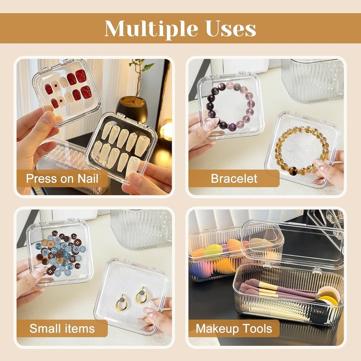 INMORVEN Coffret de rangement pour ongles – 14 boîtes transparentes + 1 grande boîte et 60 disques adhésifs – Idéal pour ranger les faux ongles, les accessoires pour ongles en gel et le vernis à ongles (14 pièces en une couche)