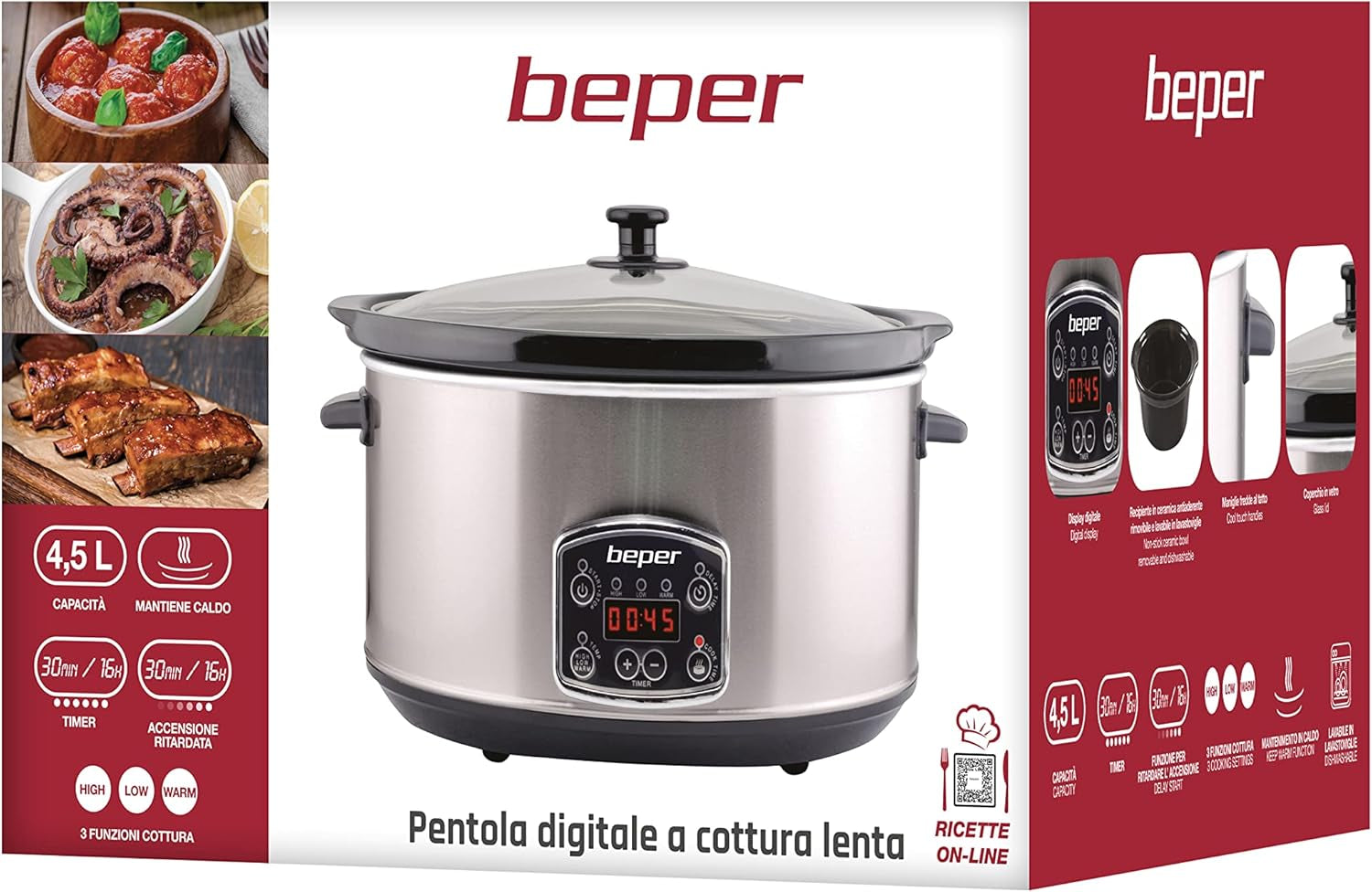 Mijoteuse Beper BC.510, 280 W, 4,5 litres, verre céramique, noir et acier Mijoteuse Naty Shop