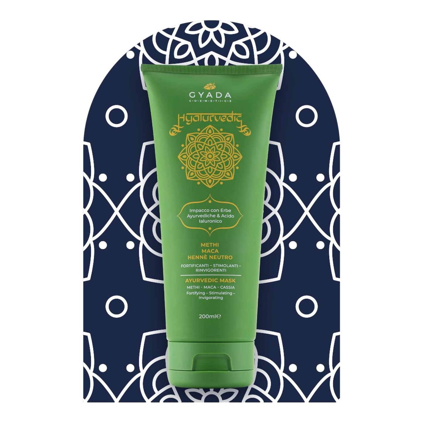 GYADA COSMETICS, Compresse Ayurvédique Renforçante Hyalurvédique, Traitement Professionnel pour Cheveux Fins et Faibles, Anti-Frizz au Methi, Maca, Henné Neutre, Masque Capillaire Naty Shop 200 ml