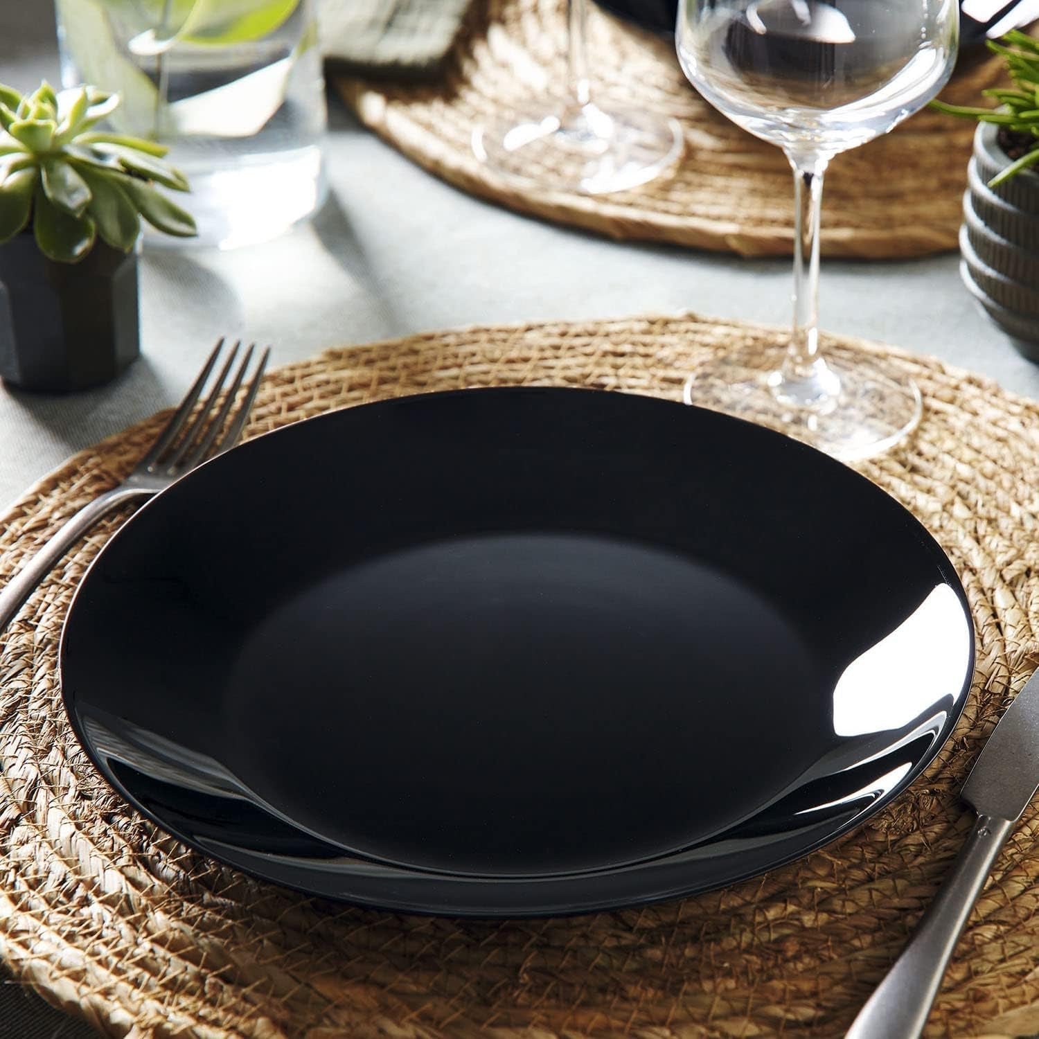 Arcopal Zelie service de table en verre noir, 12 pièces, 4 places, noir