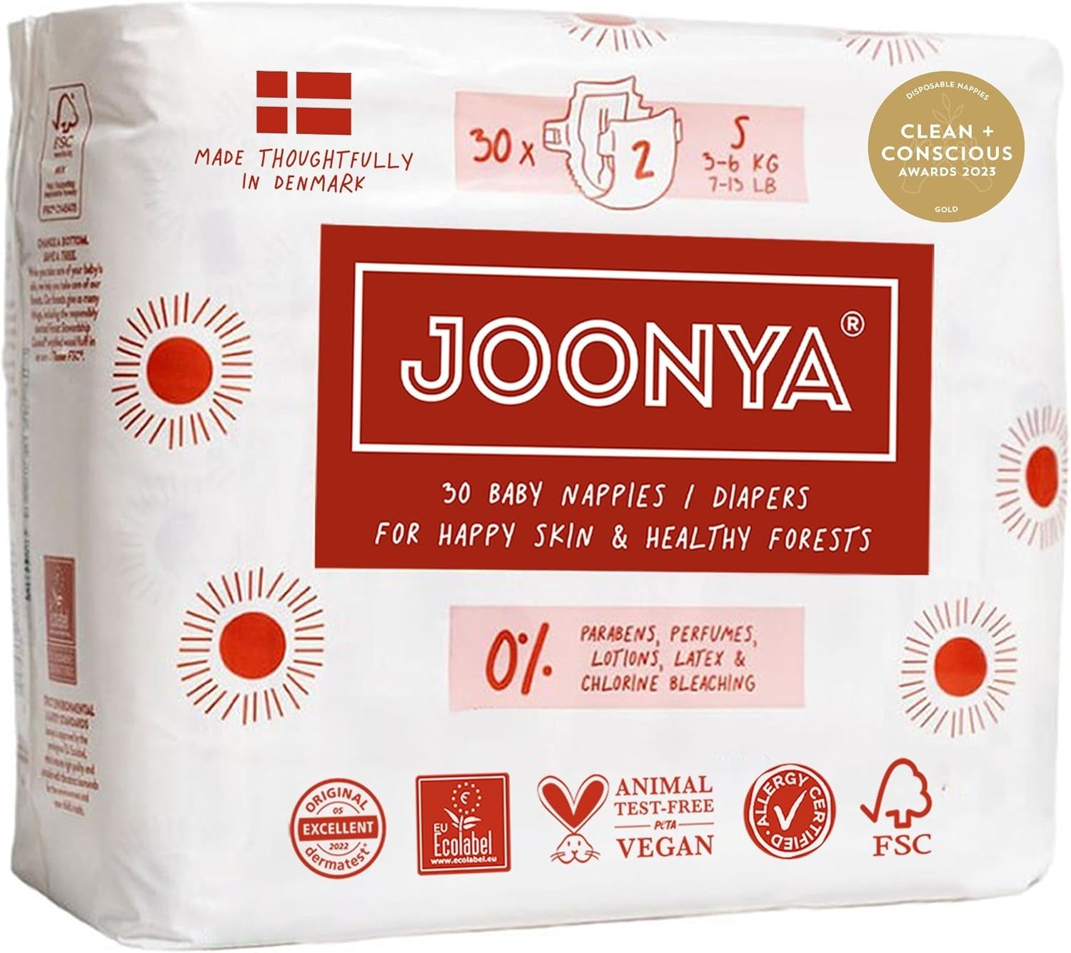 Couches bébé taille 3M (4-8 kg) - 1 sachet de 28 - Sans substances nocives, écologiques, très absorbantes, adaptées à un usage nocturne, ultra fines et douces - Fabriquées au Danemark