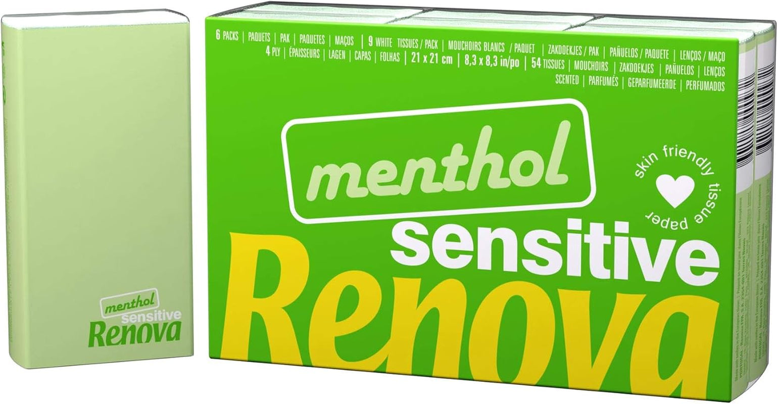 Mouchoirs de Poche Renova SENSITIVE MENTHOL 6 Pack Regular Blanc 1 Pièce (Pack de 6)
