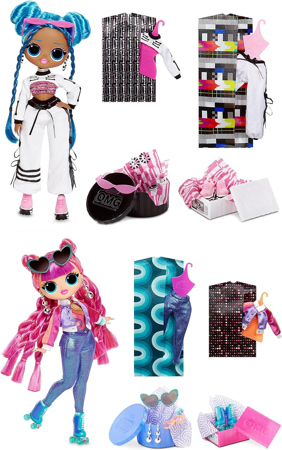 LOL Surprise OMG Fashion Doll 2er-Pack ROLLER CHICK & CHILLAX - Poupées exclusives avec 40 Überraschungen inkl. Tenues et accessoires - Ensemble de jeux 2 en 1 - Série 3 - Pour les enfants à partir de 4 ans