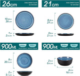 Service de table pour 6 personnes Vancasso PLAYA Service de table en porcelaine 24 pièces pour 6 personnes Bleu comprenant assiettes, assiettes Suma, bols et assiettes à salade Passe au lave-vaisselle et au micro-ondes