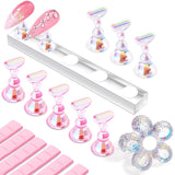 Makartt Porte-ongles en acrylique, Porte-ongles magnétique, Porte-ongles, Porte-ongles rose transparent avec 48 mastics adhésifs
