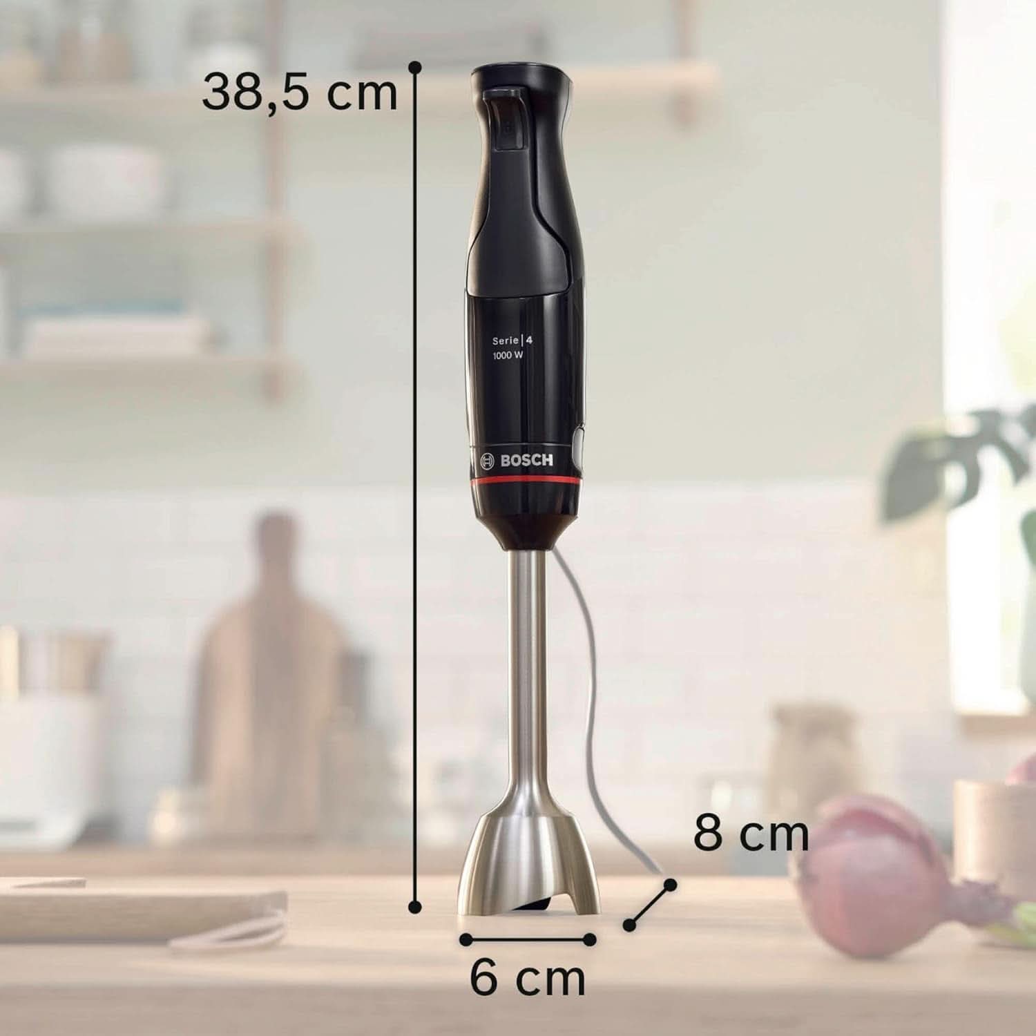 Bosch Batteur sur socle Ergomaster Serie 4, 1000 Watt, Edelstahl-Mixstab, Zerkleinerer, Mix-/Messbecher, Schwarz Kitchen Naty Shop