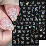 4 feuilles holographiques Laser blanc Schmetterling Nagelsticker,Y2K Aurora Schmetterling Stern Nail Sticker 3D Flamme Herz Nageldesign Nagelsticker Selbstklebend Nagel Sticker Nagel Zubehör Nail Art