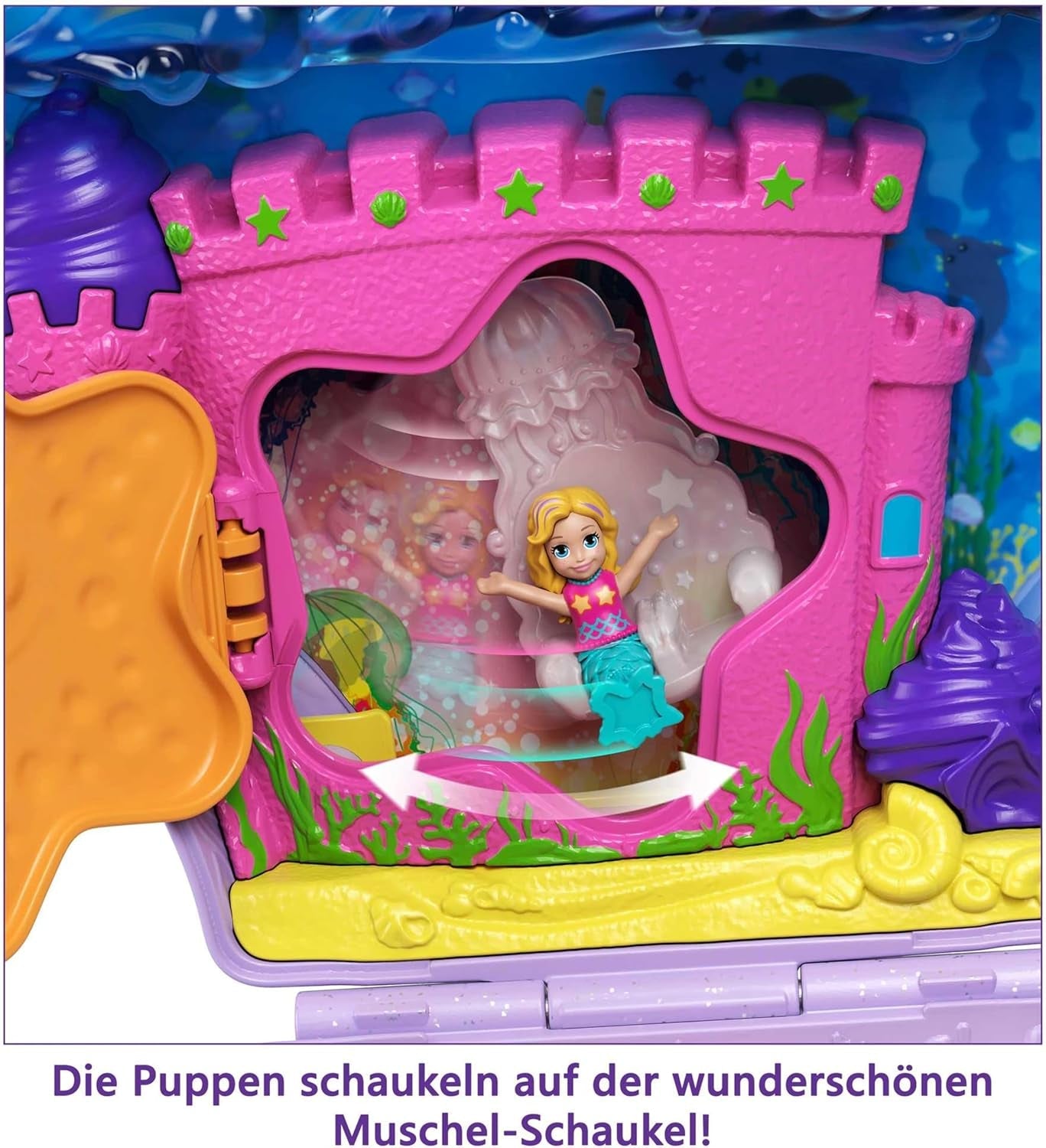 Polly Pocket Boîte de rangement Sac coquillage avec 2 poupées et 1 sous-marin Polly Pocket Sirène Jouet 4 ans et plus GNH11