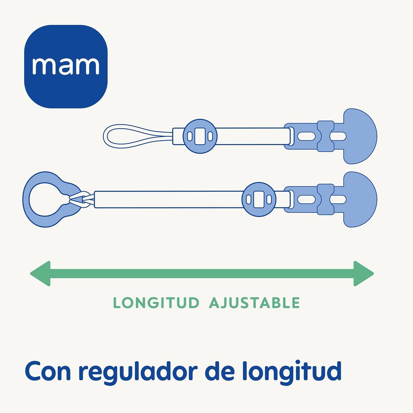 Sucette MAM, adaptée à tous types de tétines, anneaux de dentition et jouets, longueur réglable, avec cache-tétine, lavable, neutre, 1 pièce, assortie