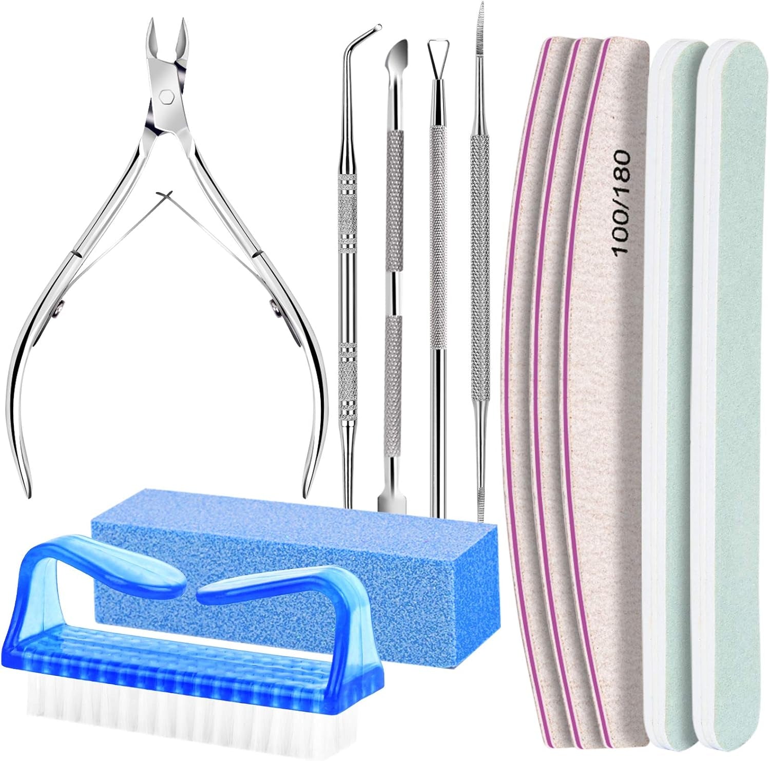 FANDAMEI Kit de Manucure, Buffer Für Gelnägel, Nagelfeile 100/180, Nagelfeilen Für Gelnägel, Nagelhautschieber, Buffer Für Gelnägel, Feilen Für Gelnägel, Nagelzange, Nagelfeilen Set, Maniküre & Pedicure Set