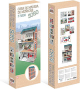 Maison de poupée design Soho-Madera à 3 étages avec 8 meubles, dimensions 120 x 33 x 75 cm (913D00181)