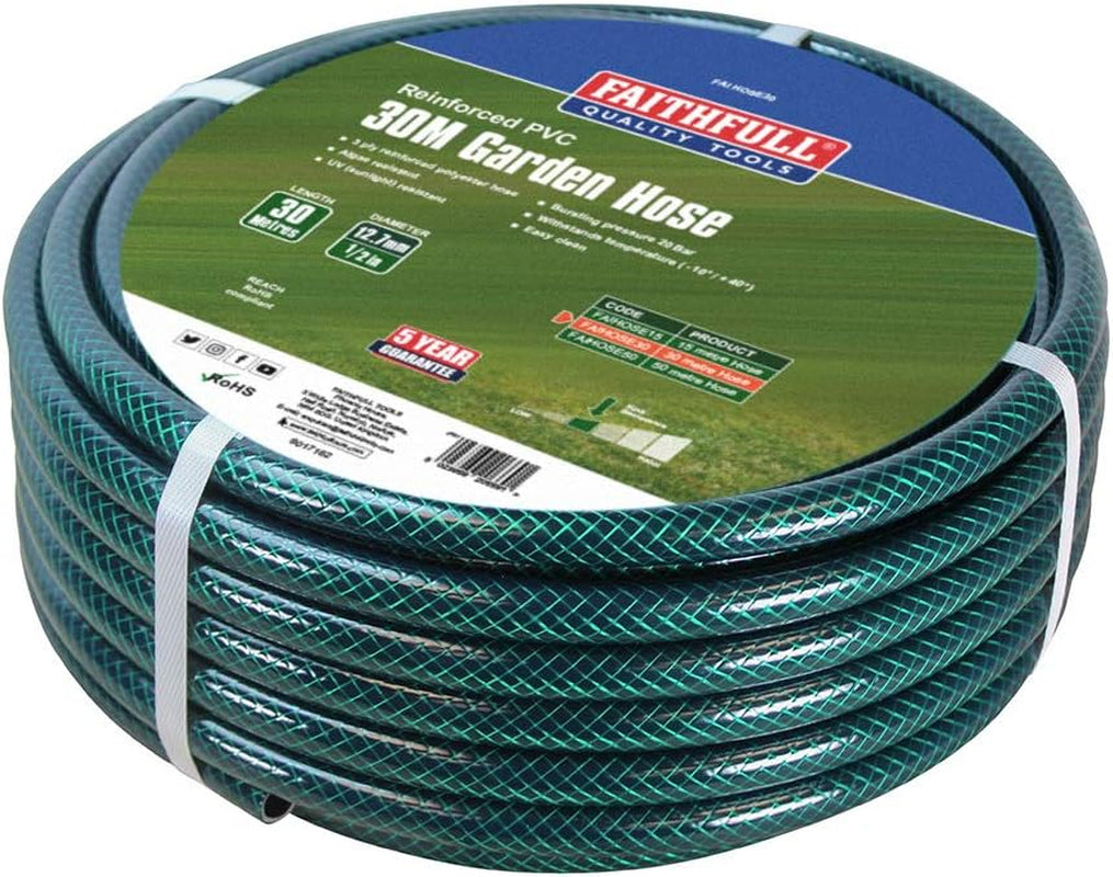 Faithfull Tuyau d'arrosage 50 m (164 pi) renforcé 12,7 mm (1/2 pouce) de diamètre - Tuyau en PVC robuste, vert