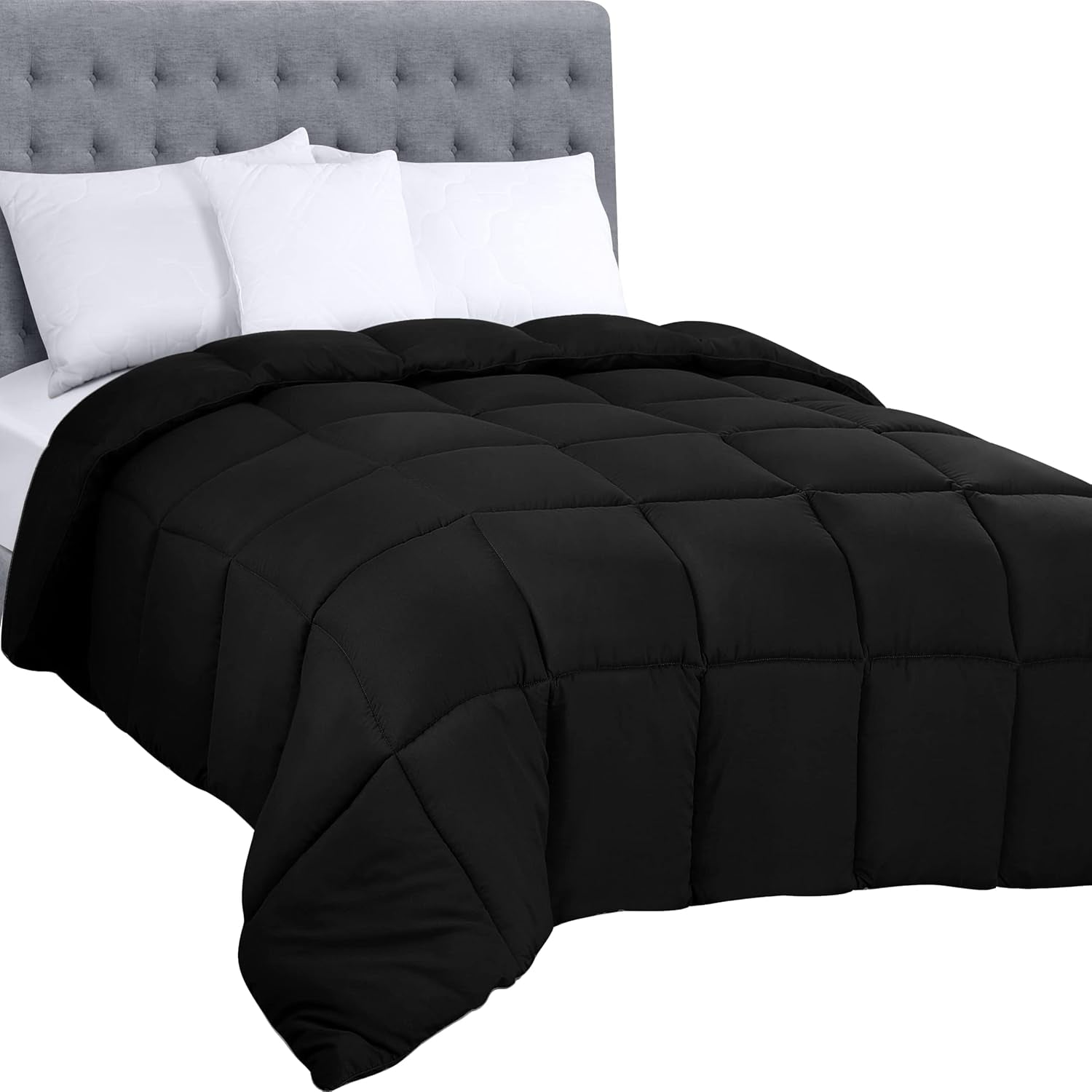 Utopia Bedding Couette toutes saisons 250 g/m² en peluche siliconée pour lit double cousu dans une boîte (double XL gris clair) Naty Shop Couettes et édredons Noir King (1 paquet)