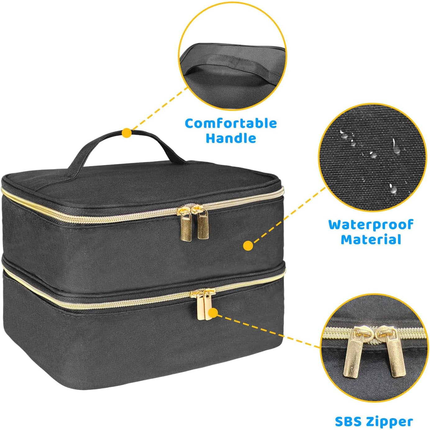 Sac organisateur de vernis à ongles, boîte de rangement double de vernis à ongles, organisateur de coffre pour le design des ongles, sacs cosmétiques pour 30 flacons de base Neonail (15 ml-0,5 fl. oz) et 1 lampe à ongles (noir)