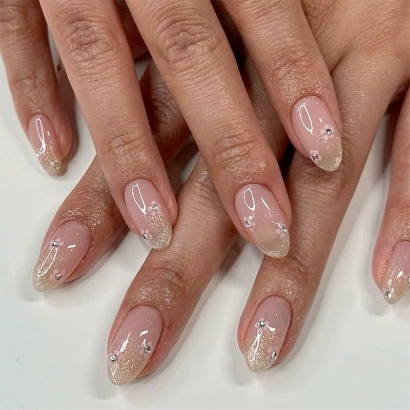 Faux ongles à pression courte, 24 pièces, paillettes dorées, colle sur rouge, ensemble d'ongles adhésifs, accessoires en acrylique pour femmes