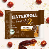 Hafervoll Porridge2go Beurre de cacahuète et noix, 13 barres x 55 g - Snack végétalien, biologique, sans gluten, sans sucre ajouté, avec avoine, dattes et bonbons au quinoa