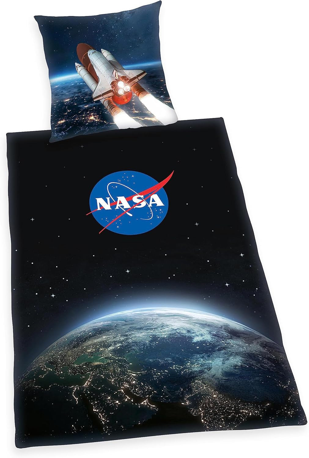 Parure de lit NASA, coton/renforcé, gris/blanc Literie - enfant Naty Shop Noir 80 X 80 Cm, 135 X 200 Cm