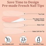 Lot de 240 faux ongles à pression française, 12 tailles, faux ongles avec colle pour femmes et hommes (blanc nu amande moyenne)