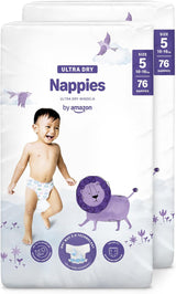 Couches Amazon Ultra Dry, taille 1 (2-5 kg) – Boîte mensuelle, blanche, 96 pièces (2 paquets de 48) (anciennement marque Mama Bear, produit identique)