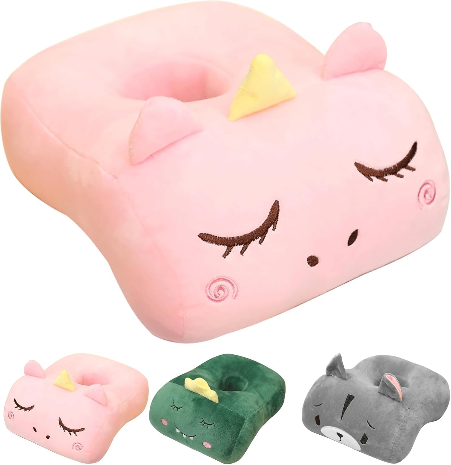 Naty Shop Oreiller de bureau en coton à mémoire de forme avec trou d'oreille mignon et doux pour dormir sur le côté pour femmes, filles et enfants (gris chaton) Oreillers orthopédiques cervicaux Naty Shop Licorne rose