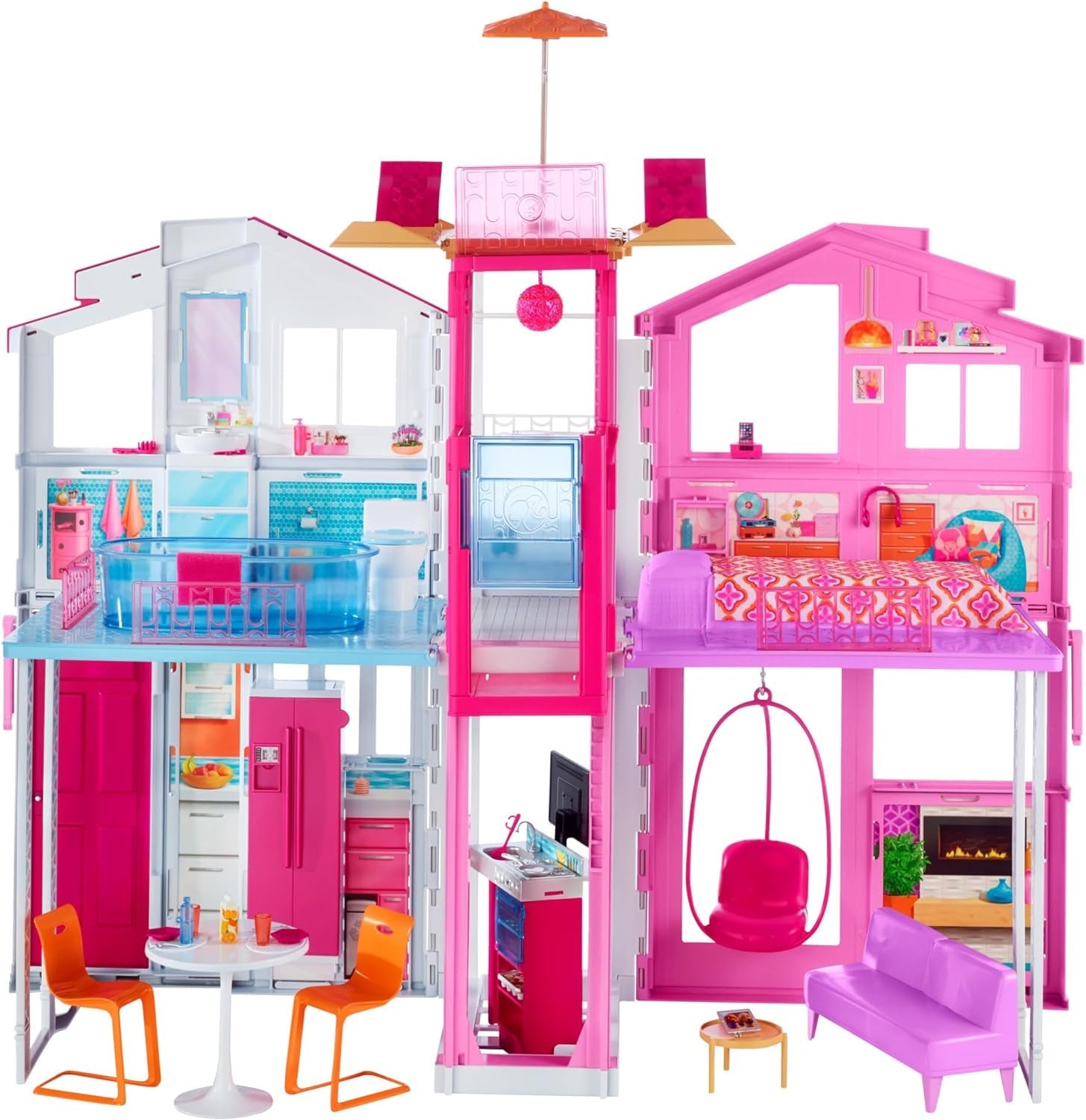 Barbie House Dream Villa Maison de ville 3 étages 5 pièces comprenant des accessoires tels que meubles, pliables et rangements, jouets à partir de 3 ans, DLY32 Naty Shop Maisons de poupées modernes