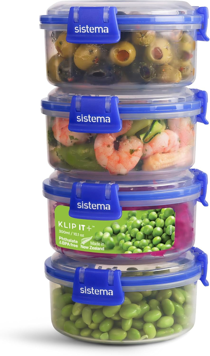 KLIP IT Plus système de bocaux pour conservation des aliments, rond | 300 ml l | bocaux de conservation hermétiques, empilables et hermétiques avec couvercles | convient au réfrigérateur/congélateur | sans BPA | 4 pièces Boîtes de conservation alimentaire Naty Shop 300 Ml