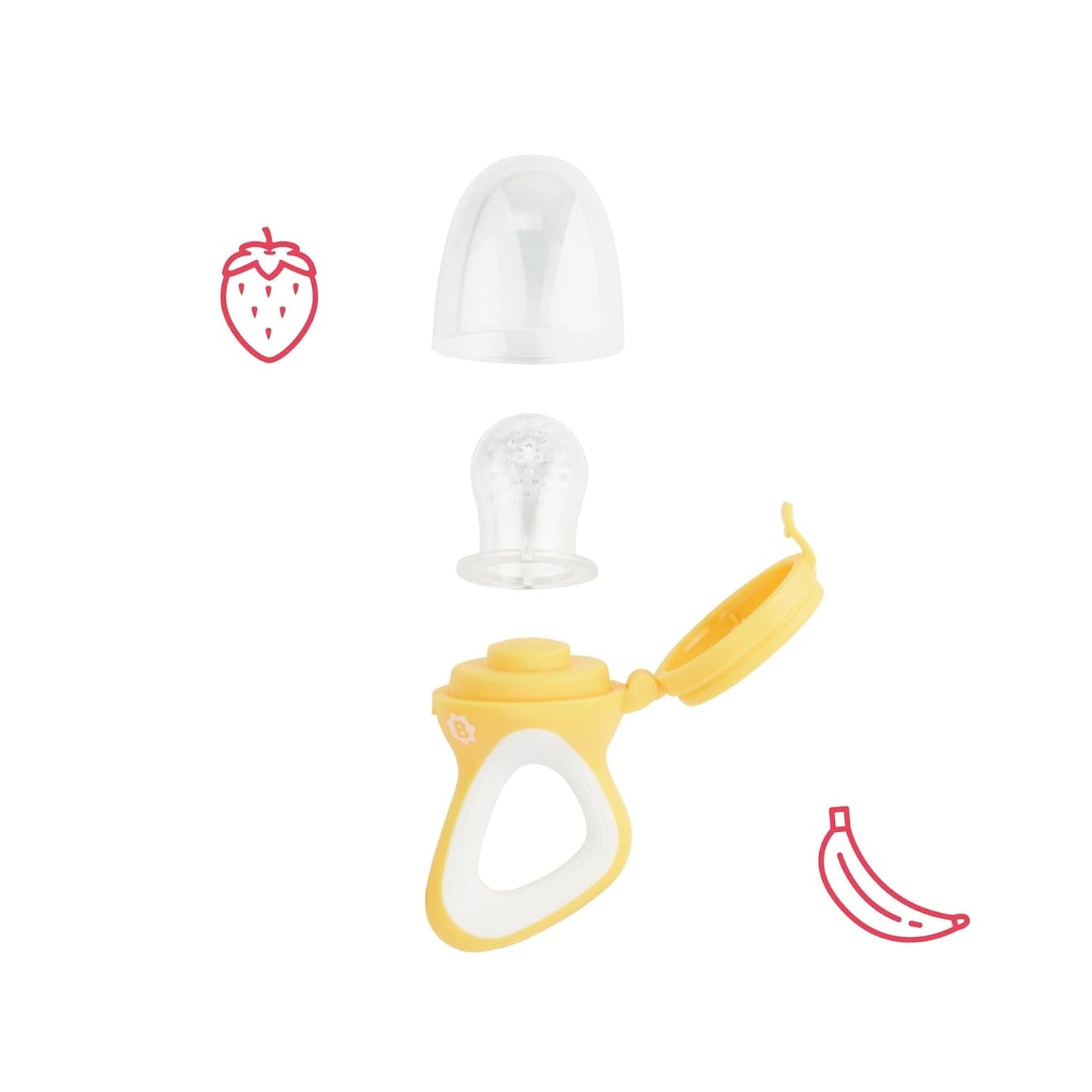 Nourrisseur Badabulle avec housse de protection, poignée ergonomique, apaise les gencives et introduit de nouvelles saveurs, dès 4 mois, sans BPA