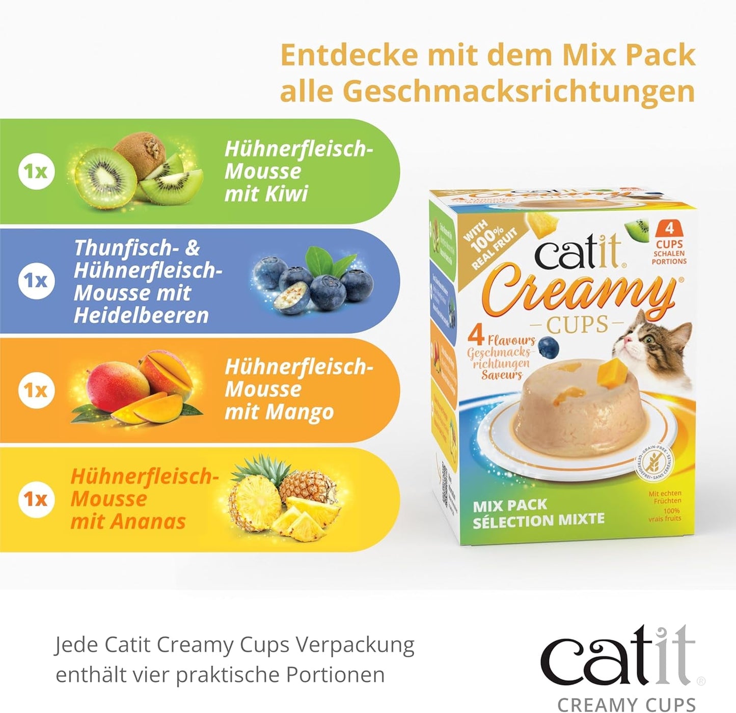 Catit Coupes crémeuses, thon et poulet aux bleuets, 4x25g