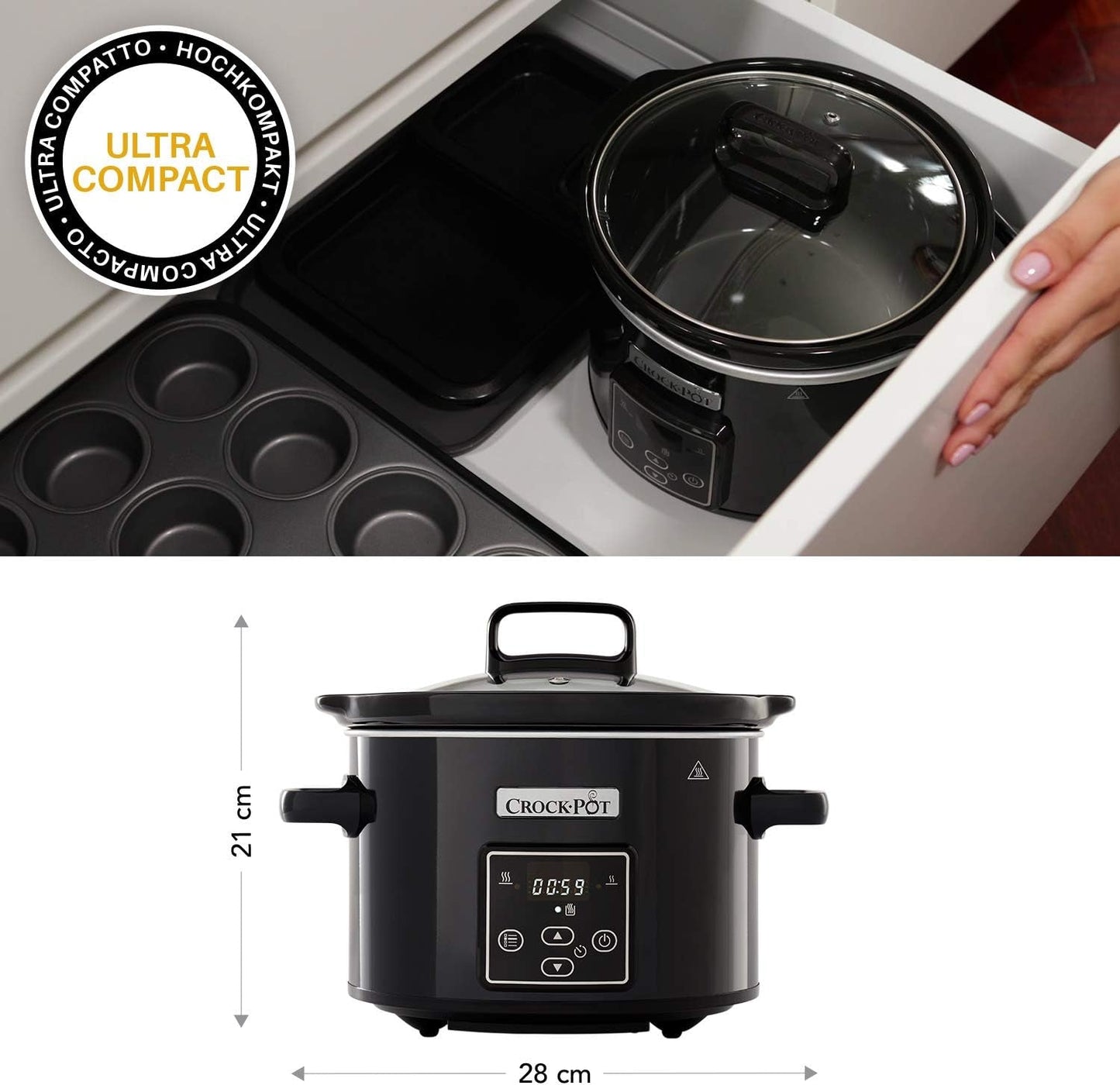 Mijoteuse numérique pour mijoteuse, fonction maintien au chaud, 2,4 litres (1-2 personnes) Mijoteuse Naty Shop