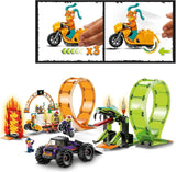 LEGO 60339 City Stuntz Ensemble de double boucle pour le spectacle de cascades, Incl. rampe, camion monstre, 2X moto et 7 figurines, jouet pour enfants à partir de 7 ans Jeux de construction Besuche den LEGO-Store