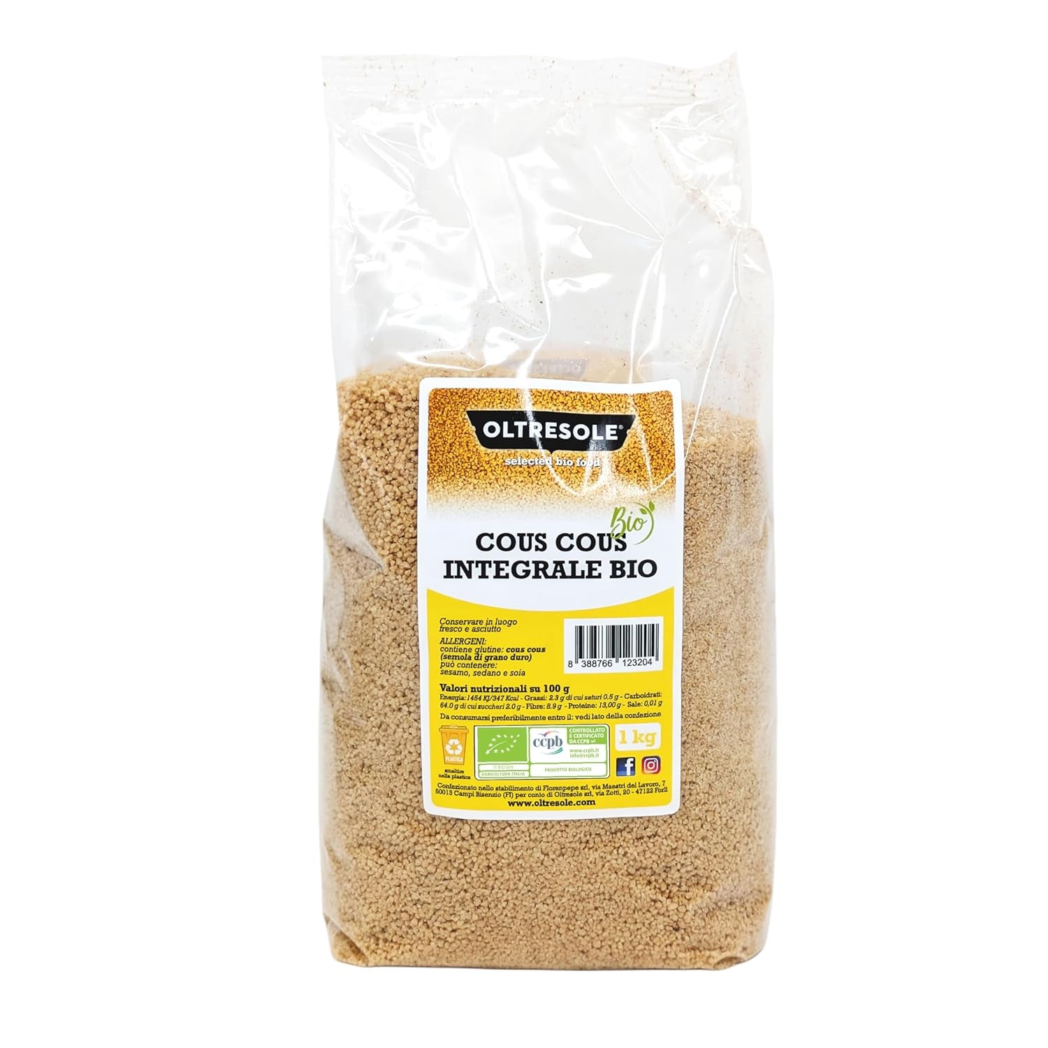 Couscous de blé entier biologique 5 kg, farine de blé dur complet biologique, idéal pour des entrées et accompagnements sains, format pratique
