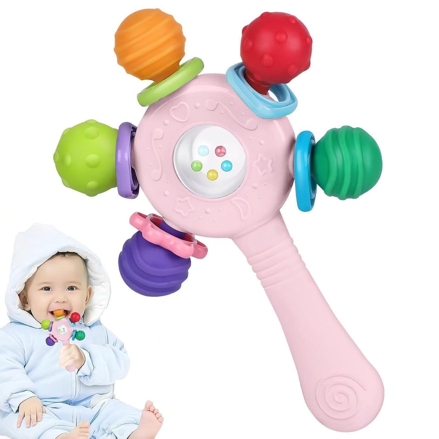Anneaux de dentition pour bébé de qualité alimentaire – Sans BPA, design résistant à l'étouffement, poignée renforcée, adapté au développement de l'audition et des dents, idéal pour les bébés de 0 à 36 mois (blanc)