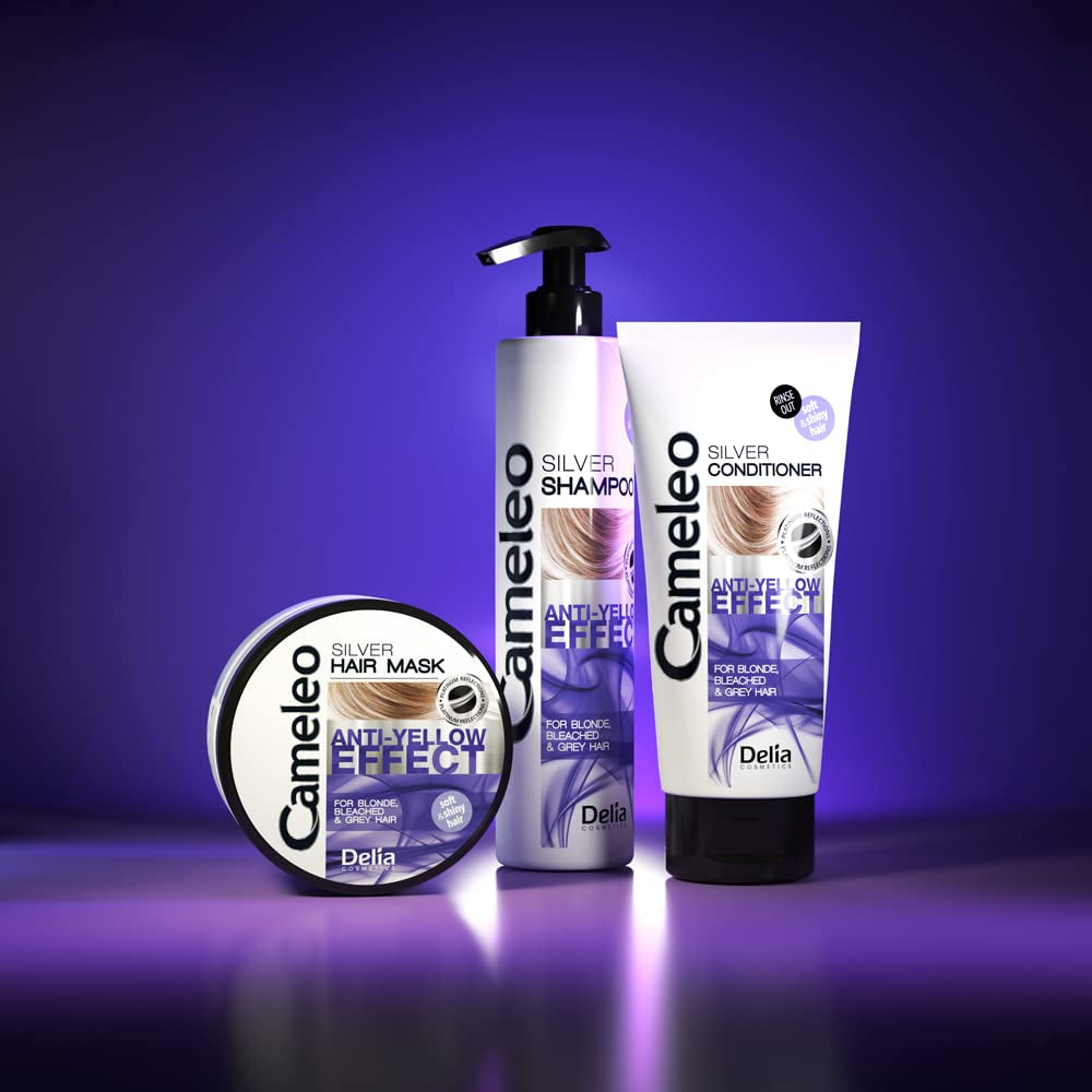 Cameleo - Masque Teintant Argenté - Sans Effet Jaune - Traitement Violet et Protection de la Couleur pour Cheveux Blonds, Gris, Blancs - Nuances Platine - Protection UV - Sans Paraben - 200 ml Naty Shop Masque Capillaire