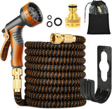 Tuyau d'arrosage flexible vert de 30 m/100 pieds avec buse de pulvérisation et connecteurs en laiton de 3/4" et 1/2" 10 fonctions Tuyau d'eau extensible 3 fois extensible sans pli pour sol de jardin, terrasse, voiture