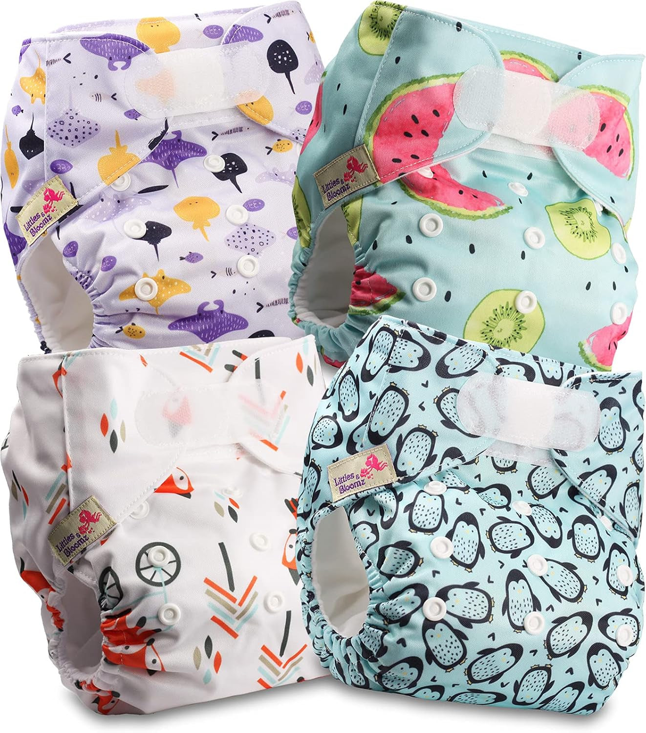 Couche réutilisable Littles and Bloomz FLV2-0602, fermeture à crochet et boucle standard, 6 couches