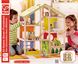 Hape Four Seasons Dollhouse - maison de poupée en bois primée à trois étages avec meubles, accessoires, escaliers coulissants et toit réversible pour toutes les saisons, pour les enfants de 3 ans et plus
