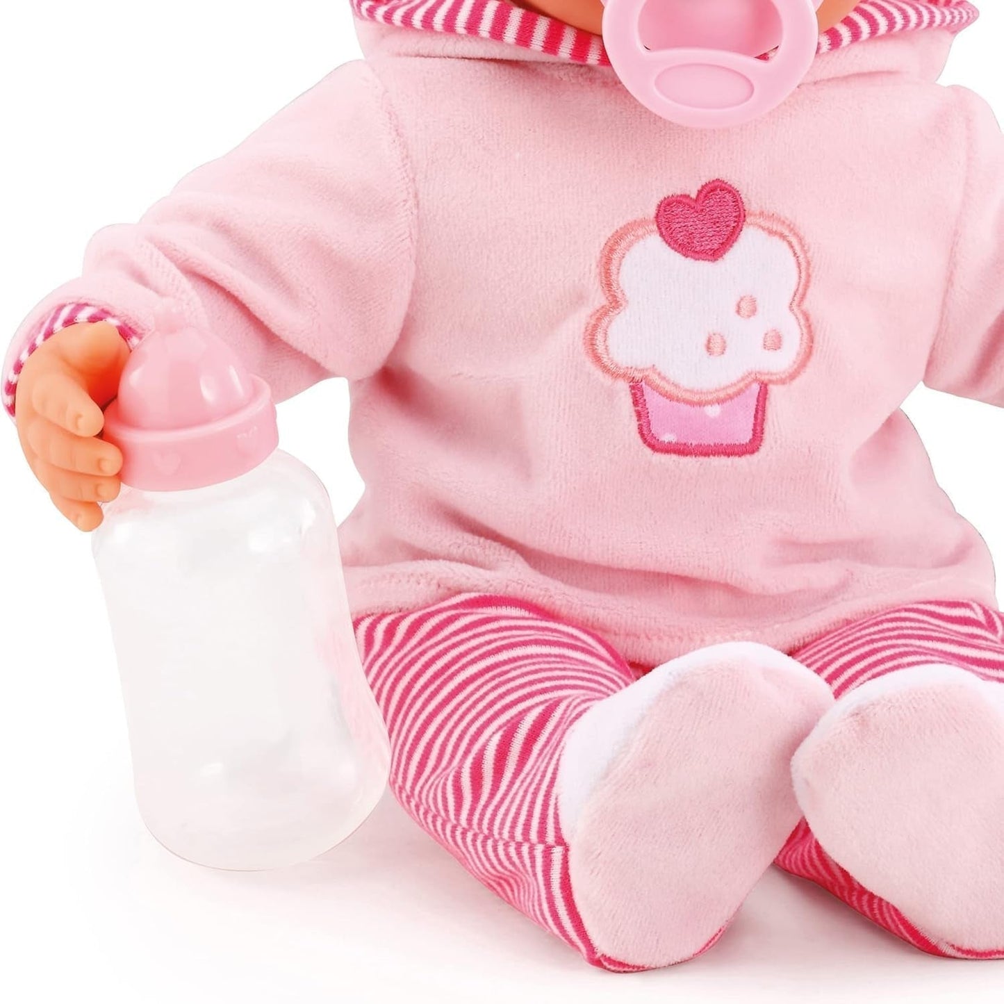 Poupée Premiers Mots aux yeux endormis, parle 24 sons de bébé, avec poupée et biberon, 38 cm, rose/rayures Naty Shop Dolls