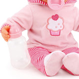 Poupée Premiers Mots aux yeux endormis, parle 24 sons de bébé, avec poupée et biberon, 38 cm, rose/rayures Naty Shop Dolls
